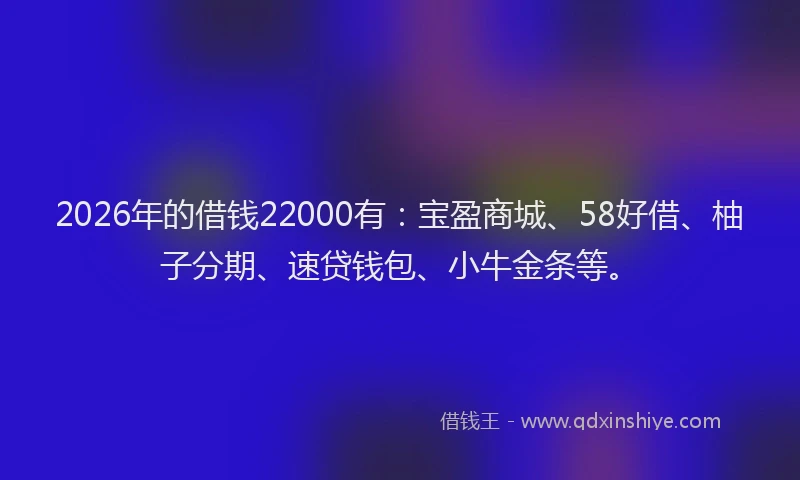 2026年的借钱22000有:宝盈商城、58好借、柚子分期、速贷钱包、小牛金条等。