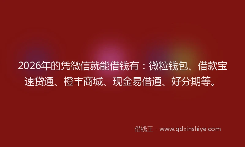 2026年的凭微信就能借钱有:微粒钱包、借款宝速贷通、橙丰商城、现金易借通、好分期等。