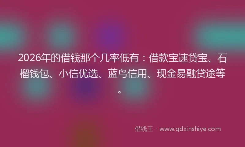 2026年的借钱那个几率低有：借款宝速贷宝、石榴钱包、小信优选、蓝鸟信用、现金易融贷途等。