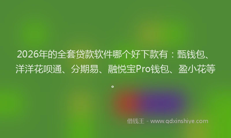 2026年的全套贷款软件哪个好下款有:甄钱包、洋洋花呗通、分期易、融悦宝Pro钱包、盈小花等。