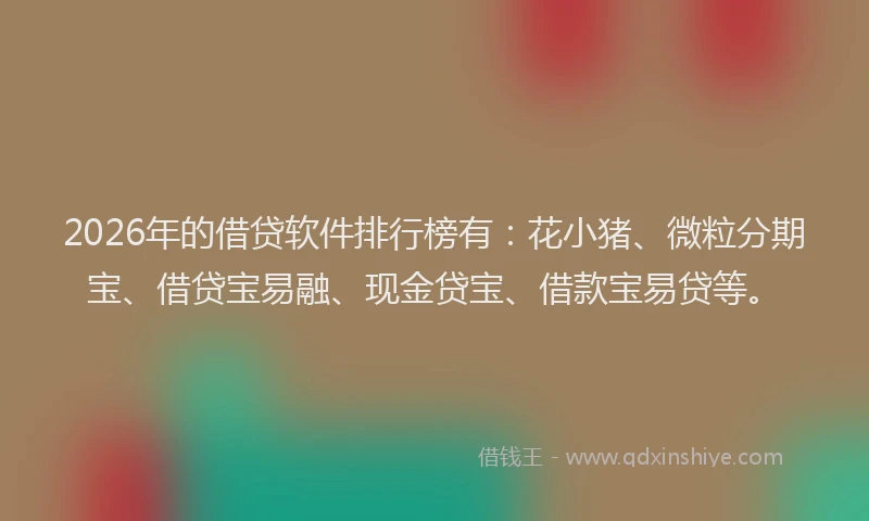 2026年的借贷软件排行榜有：花小猪、微粒分期宝、借贷宝易融、现金贷宝、借款宝易贷等。