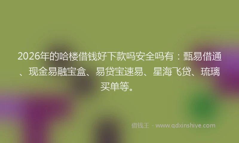 2026年的哈楼借钱好下款吗安全吗有：甄易借通、现金易融宝盒、易贷宝速易、星海飞贷、琉璃买单等。