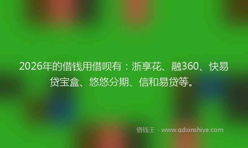2026年的借钱用借呗有:浙享花、融360、快易贷宝盒、悠悠分期、信和易贷等。