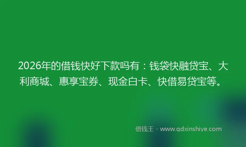 2026年的借钱快好下款吗有：钱袋快融贷宝、大利商城、惠享宝券、现金白卡、快借易贷宝等。