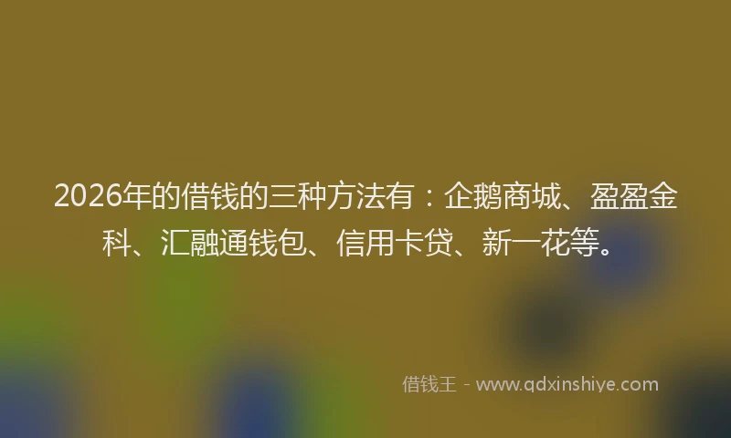 2026年的借钱的三种方法有：企鹅商城、盈盈金科、汇融通钱包、信用卡贷、新一花等。