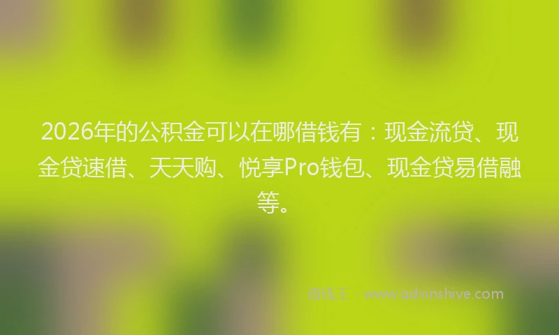 2026年的公积金可以在哪借钱有：现金流贷、现金贷速借、天天购、悦享Pro钱包、现金贷易借融等。