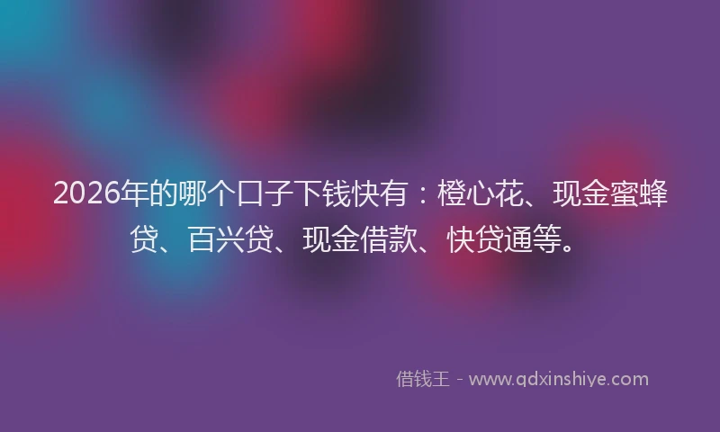 2026年的哪个口子下钱快有：橙心花、现金蜜蜂贷、百兴贷、现金借款、快贷通等。