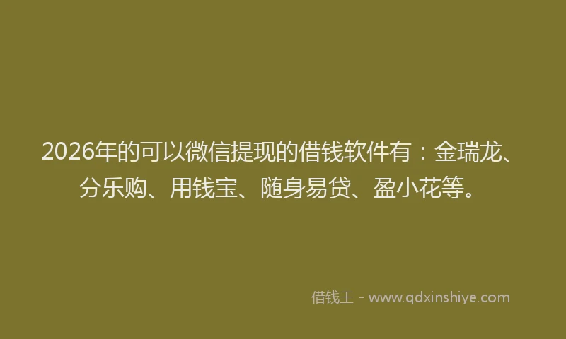 2026年的可以微信提现的借钱软件有：金瑞龙、分乐购、用钱宝、随身易贷、盈小花等。