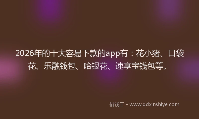 2026年的十大容易下款的app有:花小猪、口袋花、乐融钱包、哈银花、速享宝钱包等。