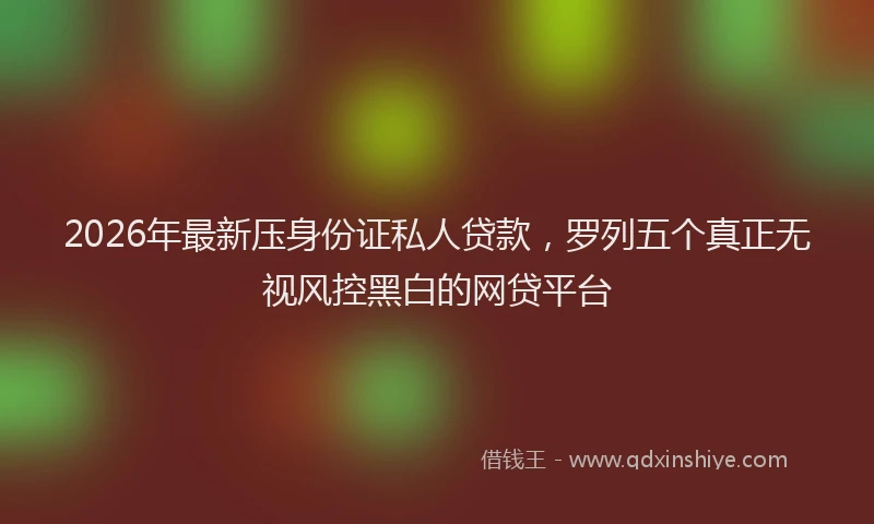 2026年最新压身份证私人贷款,罗列五个真正无视风控黑白的网贷平台