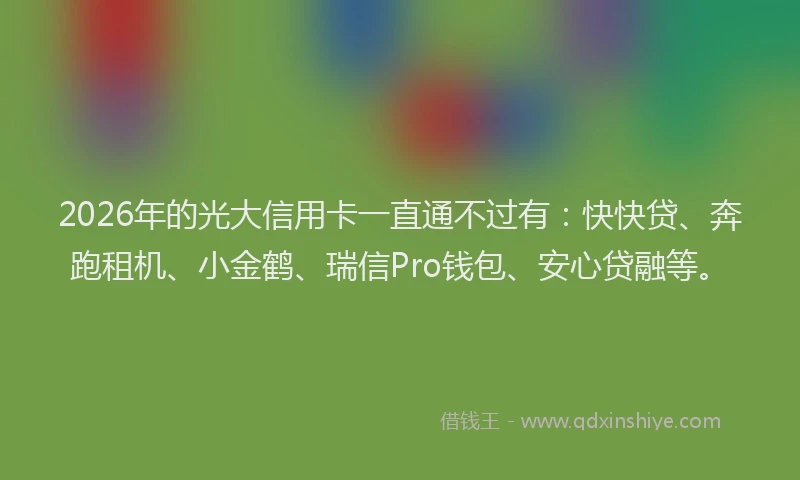 2026年的光大信用卡一直通不过有:快快贷、奔跑租机、小金鹤、瑞信Pro钱包、安心贷融等。