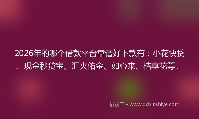 2026年的哪个借款平台靠谱好下款有：小花快贷、现金秒贷宝、汇火佑金、如心来、桔享花等。