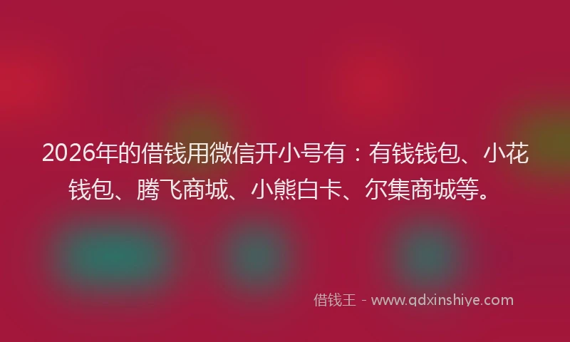 2026年的借钱用微信开小号有：有钱钱包、小花钱包、腾飞商城、小熊白卡、尔集商城等。