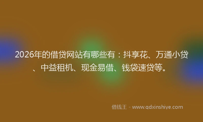 2026年的借贷网站有哪些有:抖享花、万通小贷、中益租机、现金易借、钱袋速贷等。