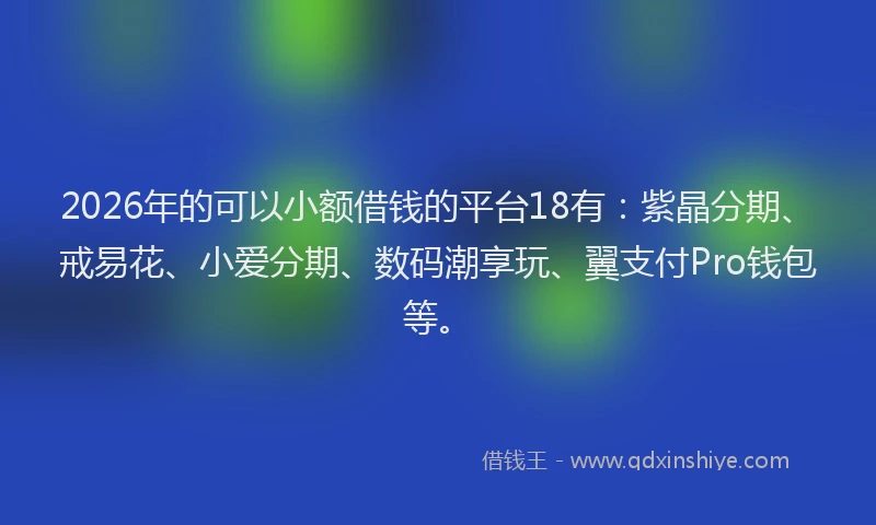 2026年的可以小额借钱的平台18有：紫晶分期、戒易花、小爱分期、数码潮享玩、翼支付Pro钱包等。