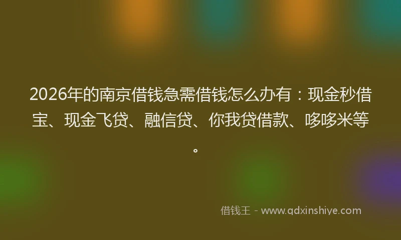 2026年的南京借钱急需借钱怎么办有：现金秒借宝、现金飞贷、融信贷、你我贷借款、哆哆米等。
