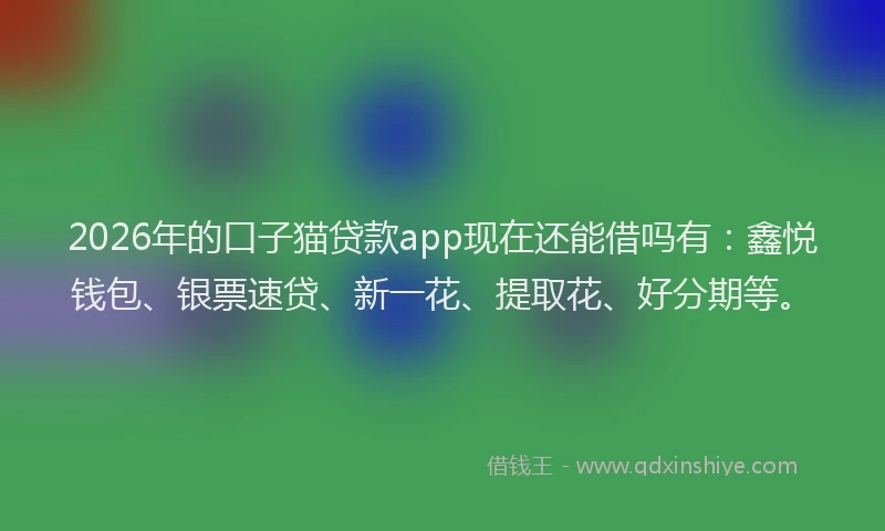 2026年的口子猫贷款app现在还能借吗有：鑫悦钱包、银票速贷、新一花、提取花、好分期等。