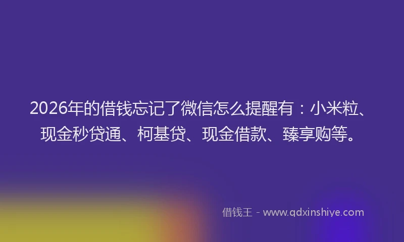 2026年的借钱忘记了微信怎么提醒有：小米粒、现金秒贷通、柯基贷、现金借款、臻享购等。