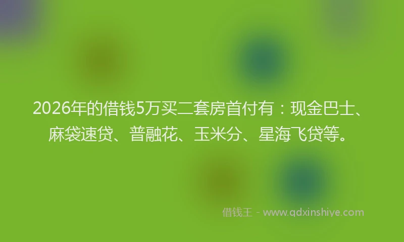 2026年的借钱5万买二套房首付有:现金巴士、麻袋速贷、普融花、玉米分、星海飞贷等。