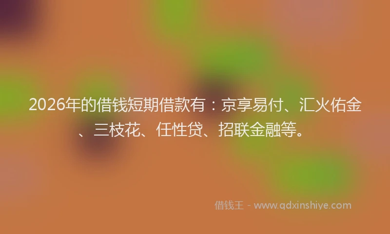 2026年的借钱短期借款有：京享易付、汇火佑金、三枝花、任性贷、招联金融等。