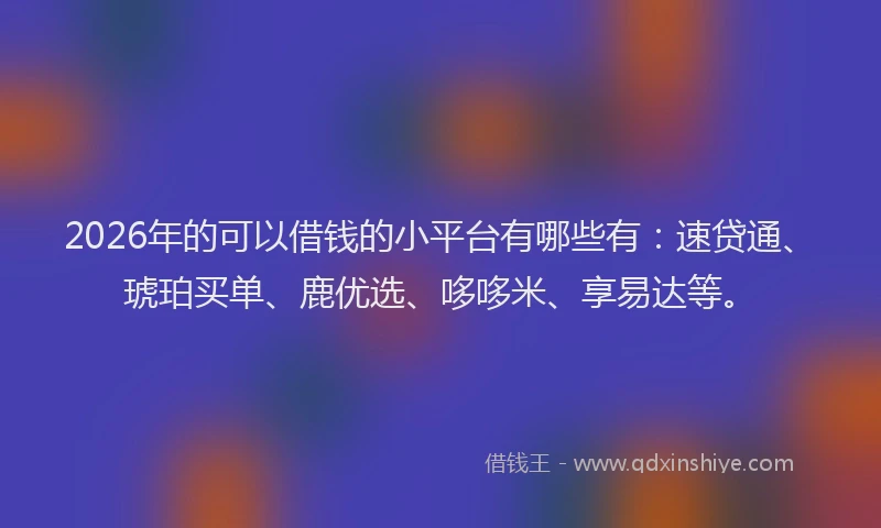2026年的可以借钱的小平台有哪些有：速贷通、琥珀买单、鹿优选、哆哆米、享易达等。