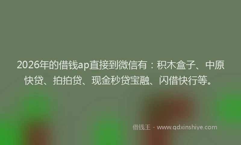 2026年的借钱ap直接到微信有:积木盒子、中原快贷、拍拍贷、现金秒贷宝融、闪借快行等。