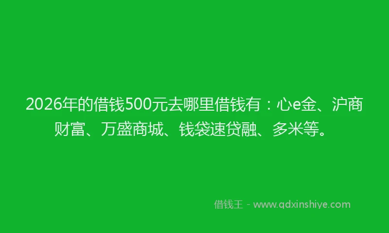 2026年的借钱500元去哪里借钱有:心e金、沪商财富、万盛商城、钱袋速贷融、多米等。