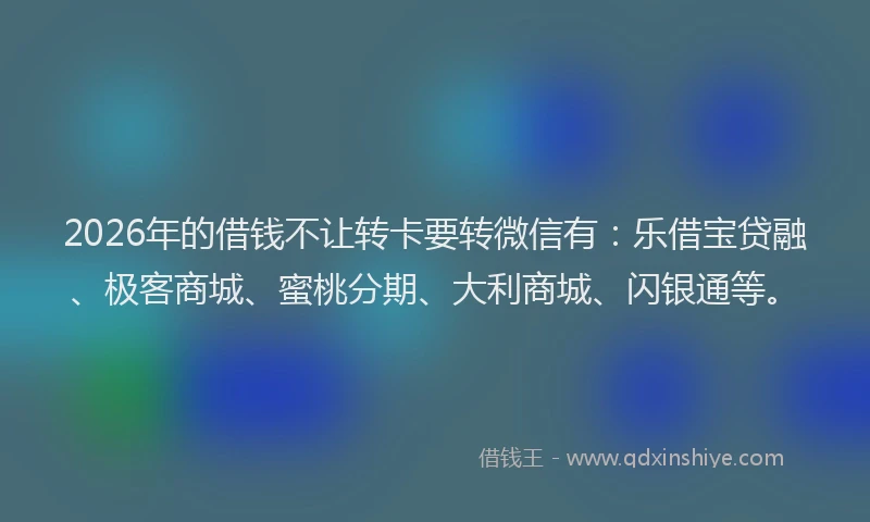 2026年的借钱不让转卡要转微信有:乐借宝贷融、极客商城、蜜桃分期、大利商城、闪银通等。
