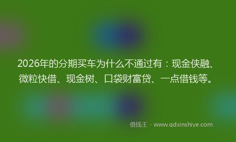 2026年的分期买车为什么不通过有：现金侠融、微粒快借、现金树、口袋财富贷、一点借钱等。