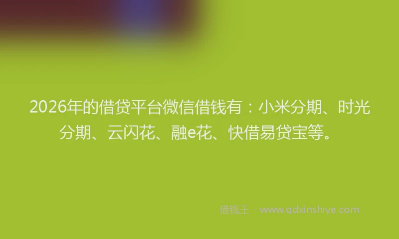 2026年的借贷平台微信借钱有:小米分期、时光分期、云闪花、融e花、快借易贷宝等。