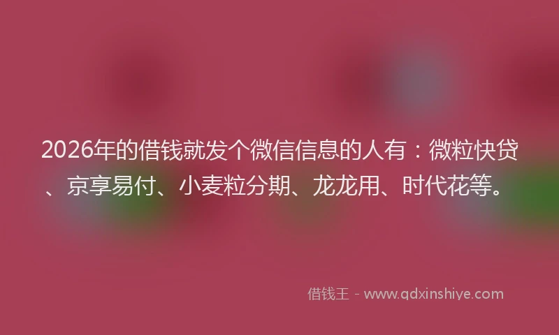 2026年的借钱就发个微信信息的人有:微粒快贷、京享易付、小麦粒分期、龙龙用、时代花等。