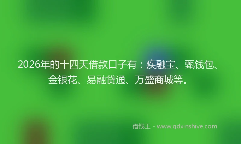 2026年的十四天借款口子有：疾融宝、甄钱包、金银花、易融贷通、万盛商城等。