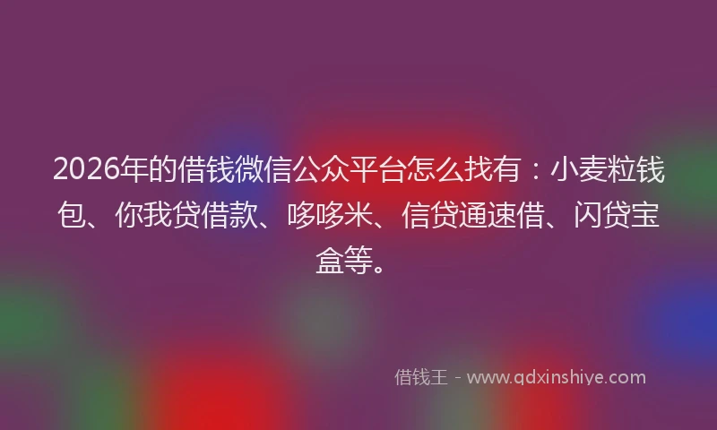 2026年的借钱微信公众平台怎么找有：小麦粒钱包、你我贷借款、哆哆米、信贷通速借、闪贷宝盒等。