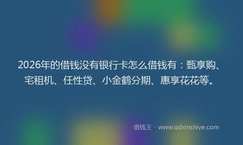2026年的借钱没有银行卡怎么借钱有:甄享购、宅租机、任性贷、小金鹤分期、惠享花花等。