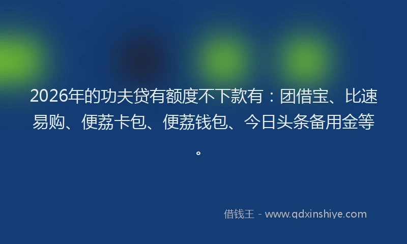2026年的功夫贷有额度不下款有：团借宝、比速易购、便荔卡包、便荔钱包、今日头条备用金等。