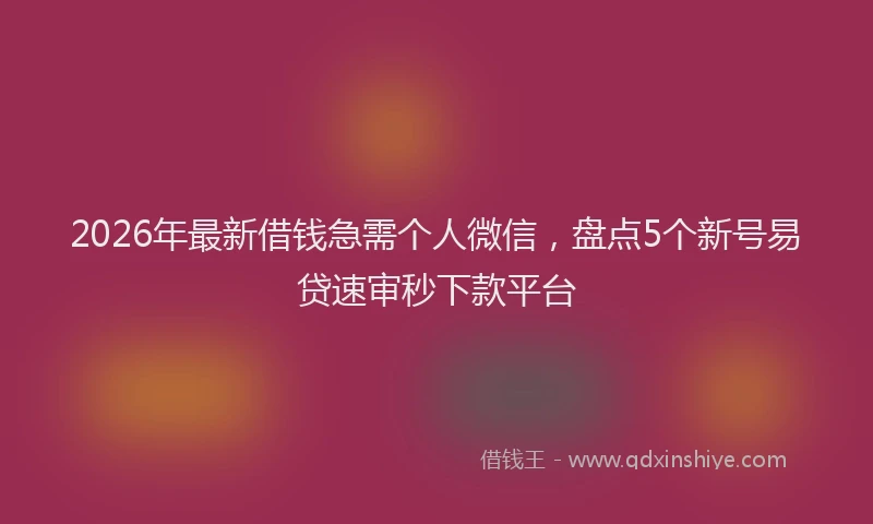 2026年最新借钱急需个人微信，盘点5个新号易贷速审秒下款平台