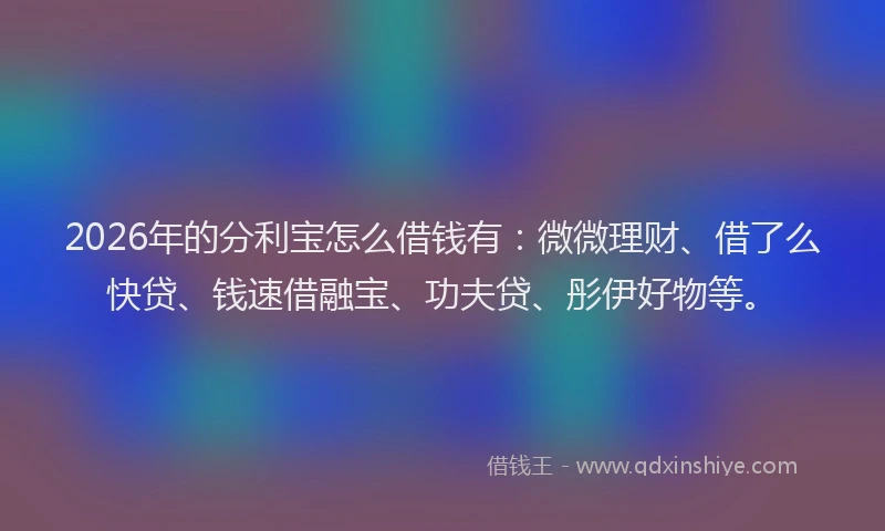 2026年的分利宝怎么借钱有:微微理财、借了么快贷、钱速借融宝、功夫贷、彤伊好物等。