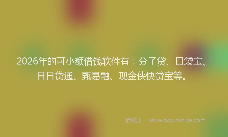 2026年的可小额借钱软件有：分子贷、口袋宝、日日贷通、甄易融、现金侠快贷宝等。