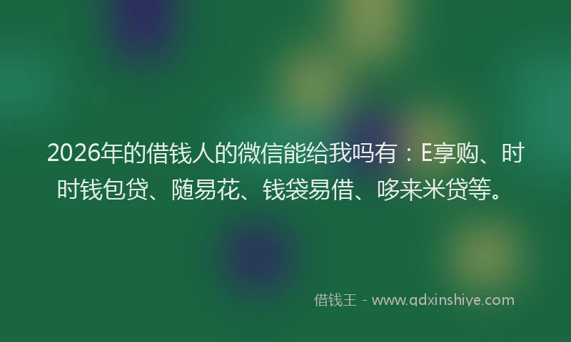 2026年的借钱人的微信能给我吗有:E享购、时时钱包贷、随易花、钱袋易借、哆来米贷等。