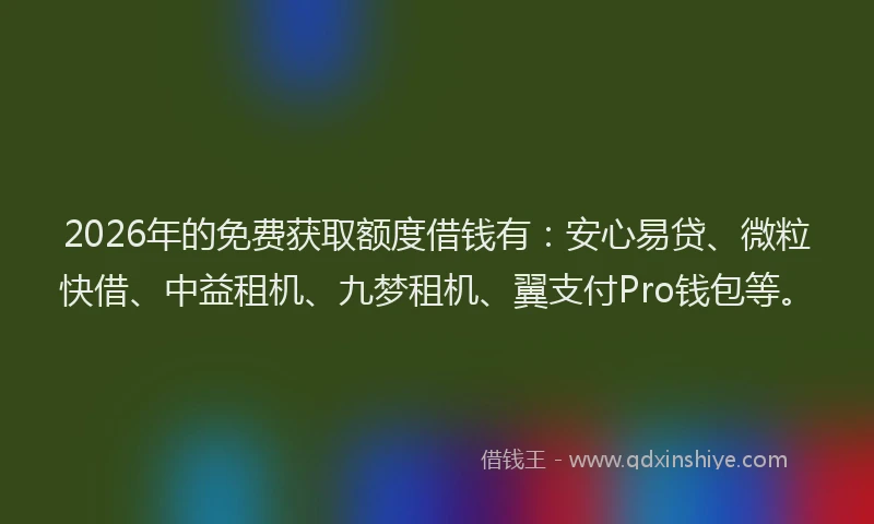 2026年的免费获取额度借钱有:安心易贷、微粒快借、中益租机、九梦租机、翼支付Pro钱包等。