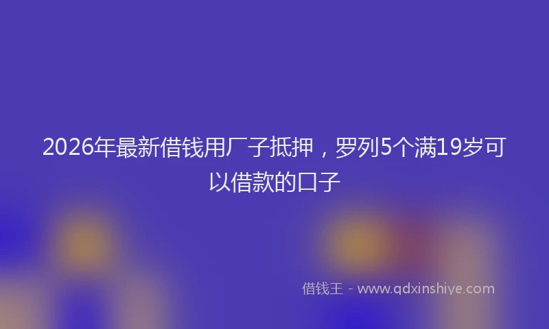 2026年最新借钱用厂子抵押,罗列5个满19岁可以借款的口子