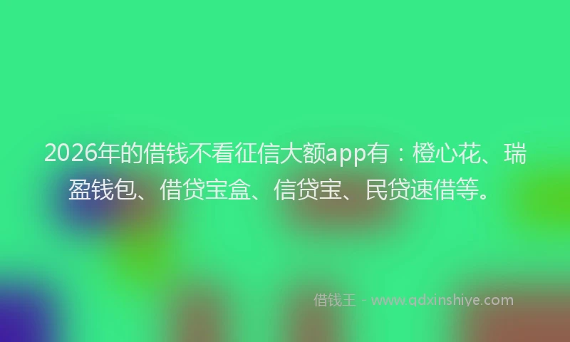 2026年的借钱不看征信大额app有：橙心花、瑞盈钱包、借贷宝盒、信贷宝、民贷速借等。