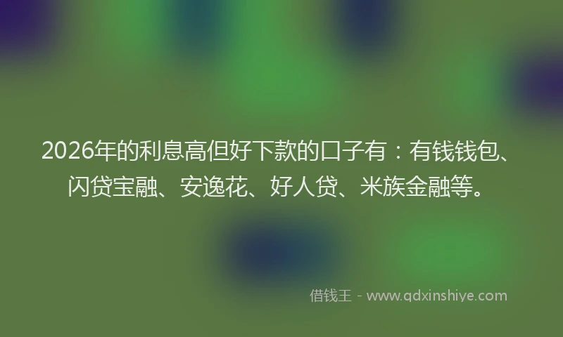 2026年的利息高但好下款的口子有:有钱钱包、闪贷宝融、安逸花、好人贷、米族金融等。