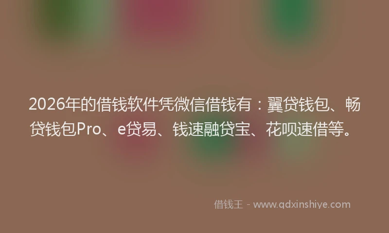 2026年的借钱软件凭微信借钱有：翼贷钱包、畅贷钱包Pro、e贷易、钱速融贷宝、花呗速借等。