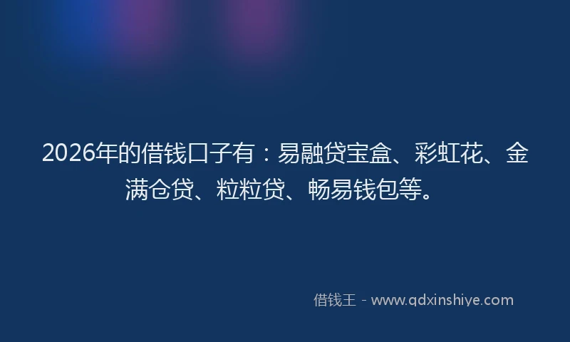 2026年的借钱口子有：易融贷宝盒、彩虹花、金满仓贷、粒粒贷、畅易钱包等。
