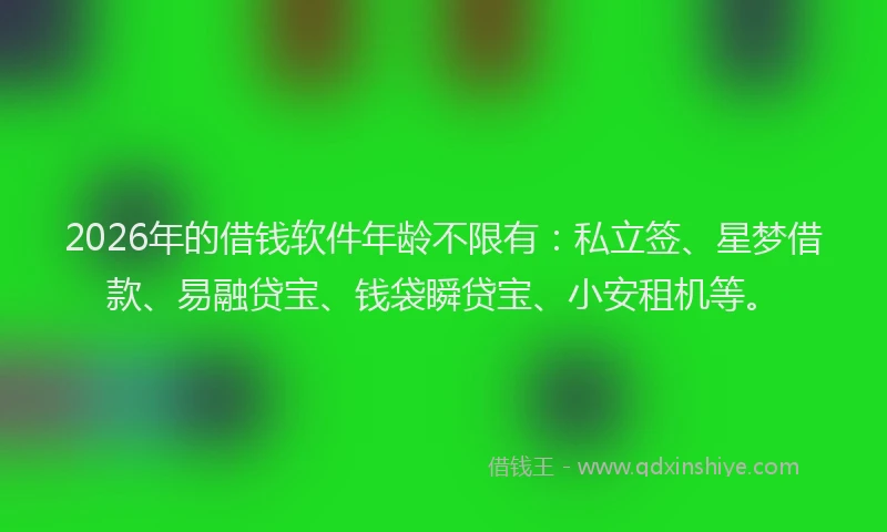 2026年的借钱软件年龄不限有：私立签、星梦借款、易融贷宝、钱袋瞬贷宝、小安租机等。