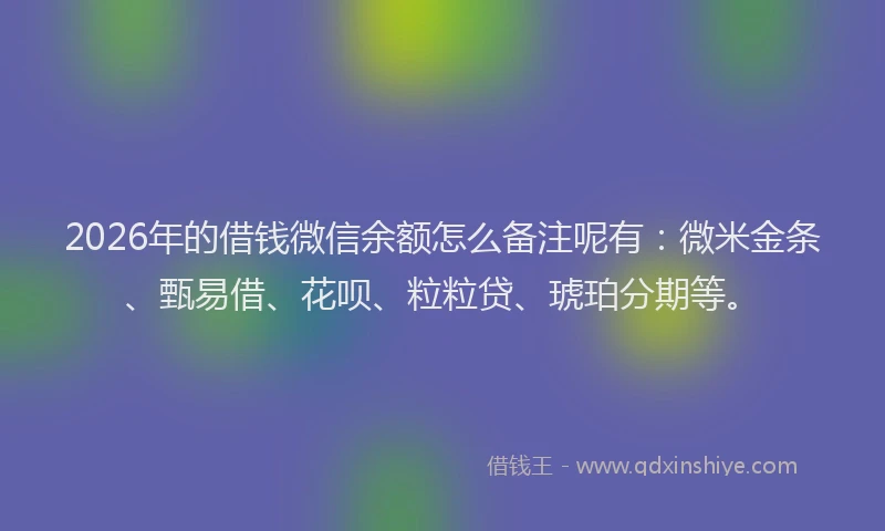 2026年的借钱微信余额怎么备注呢有:微米金条、甄易借、花呗、粒粒贷、琥珀分期等。