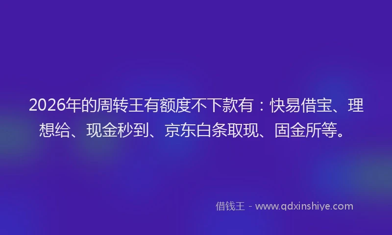 2026年的周转王有额度不下款有:快易借宝、理想给、现金秒到、京东白条取现、固金所等。