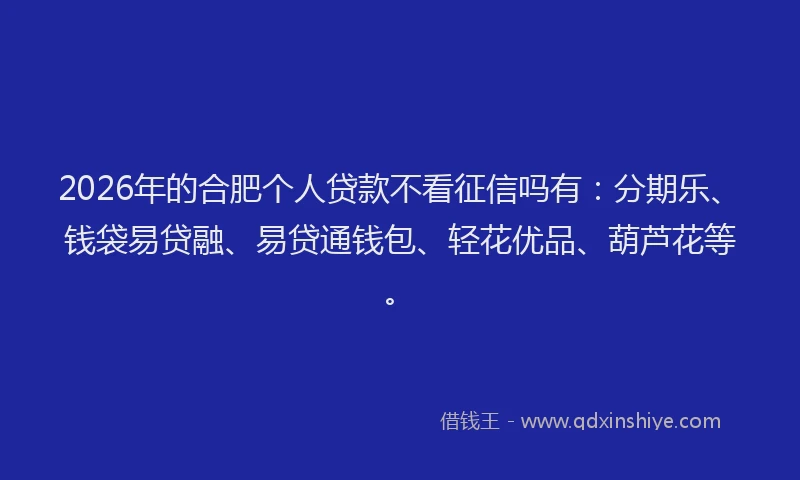 2026年的合肥个人贷款不看征信吗有:分期乐、钱袋易贷融、易贷通钱包、轻花优品、葫芦花等。