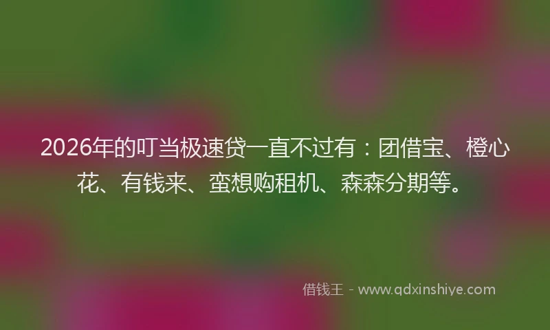 2026年的叮当极速贷一直不过有：团借宝、橙心花、有钱来、蛮想购租机、森森分期等。